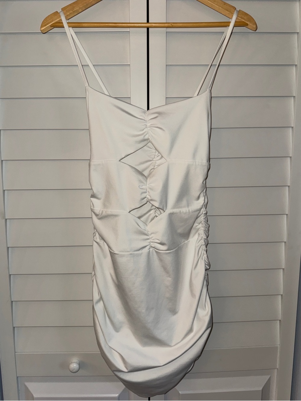 White Ruched Cutout Mini Dress